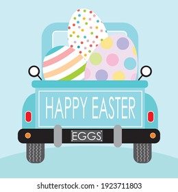 Easter truck and eggs illustration for easter greeting card