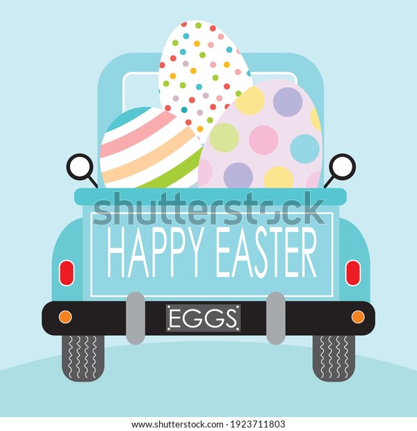 Easter truck and eggs illustration for easter\
greeting card