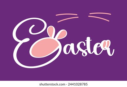 Easter. Typographic design with handwritten word in white and two pink mustaches.. sstkEaster