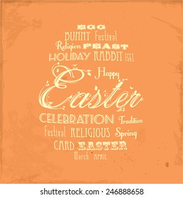 Easter Typographic Egg on Orange Distressed Background