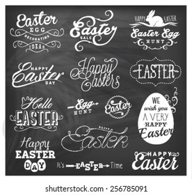 Easter Typographical Design Elements in Vintage Style. Greeting Card Illustrations