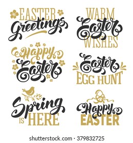 Easter Typographical Lettering Designs Set. Isolated on White Background. Vector Illustration.