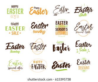 Easter. Typography design set. Hand drawn text. Vector illustration, usable for greeting cards, banners, web and sales