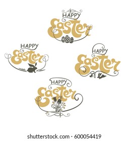 Easter typography lettering designs set. Isolated template on white background. Vector illustration.

