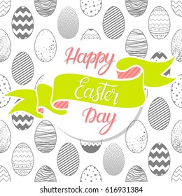 Easter typography.Happy Easter Day - hand drawn lettering with eggs seamless pattern. Easter holiday decorative background perfect for prints, flyers,banners,invitations,special offer and more.