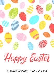 Easter typography.Happy Easter - hand drawn lettering with colorful eggs pattern.Seasons greetings card perfect for prints, flyers,banners,holiday invitations,special offers and more.