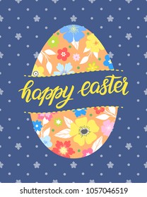 Easter typography.Happy Easter - hand drawn lettering with colorful easter egg. Seasons greetings card perfect for prints, flyers,banners,holiday invitations,special offers and more.