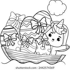 Easter unicorn coloring page for kids