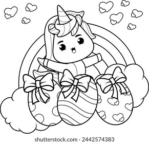 Easter unicorn coloring page for kids