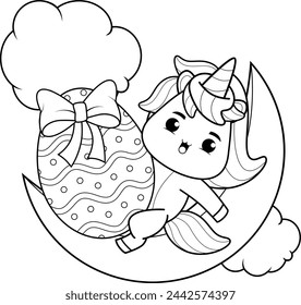Easter unicorn coloring page for kids