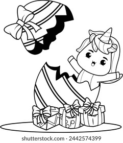 Easter unicorn coloring page for kids