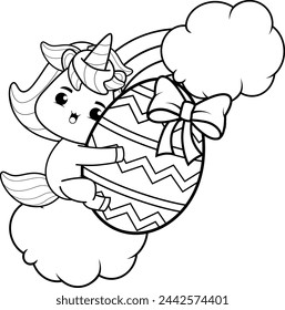 Easter unicorn coloring page for kids