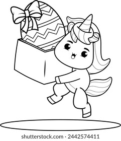 Easter unicorn coloring page for kids