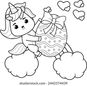 Easter unicorn coloring page for kids