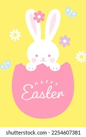 easter vector background with bunny, egg and flowers for banners, cards, flyers, social media wallpapers, etc.
