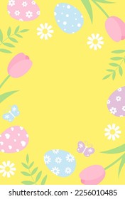 easter vector background with eggs and flowers for banners, cards, flyers, social media wallpapers, etc.