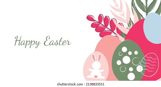 Easter vector banner with place for text decorated with eggs and flowers	
