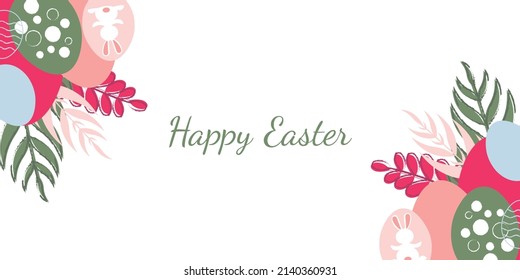Easter vector banner with place for text decorated with eggs and flowers	
