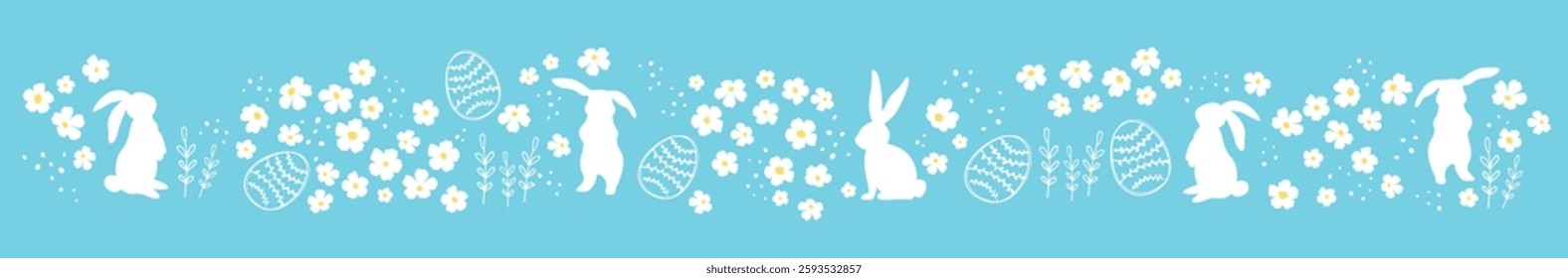 Easter Vector Banner with Sweet Bunny and Pastel Decorations