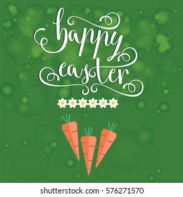 Easter vector bright illustration postcard a happy Easter with a picture of a garden where you grow carrots, easter background