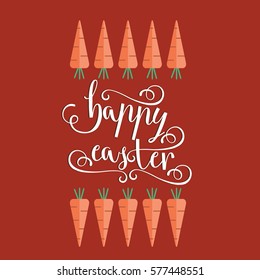 Easter vector bright illustration postcard a happy Easter with a picture of a garden where you grow carrots, easter background