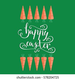 Easter vector bright illustration postcard a happy Easter with a picture of a garden where you grow carrots, easter background