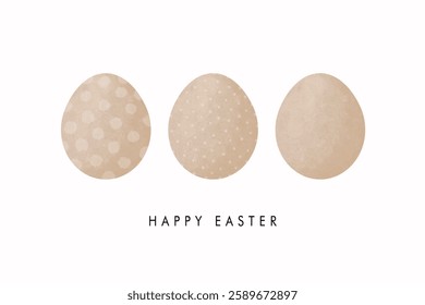 Easter Vector Card. Hand Drawn Eggs Of Natural Color Isolated on an Off-white Background. Light Brown Eggs with Dotted Pattern. Easter Illustration Ideal for Card, Greeting, Banner.