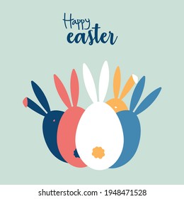 Easter vector card with the image of stylized funny hares. Ready to print.