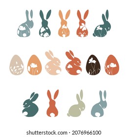 Easter vector clip art. Floral easter rabbits and eggs illustrations