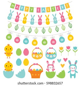 Easter vector decoration and cartoons set