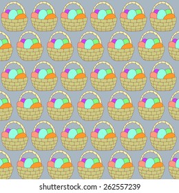 Easter vector decoration colorful background. Easter basket with colorful eggs, vector. Easter decoration, easter card pattern. Easter seamless vintage pattern, illustration bright sketch pattern. 