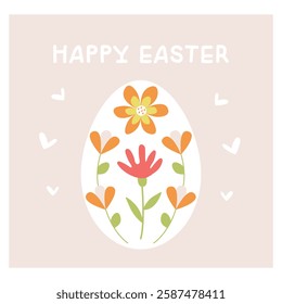 Easter, vector design with egg and floral ornament, greeting card, square template with a place for the text. For the design of banners and postcards in honor of Easter celebrations.