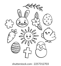 Easter vector doodle hand drawn outline sketch set