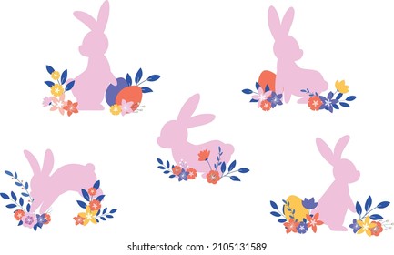 Dibujo vectorial de Pascua de conejito y flores rosadas