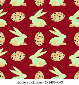 Easter vector graphic, bunny and eggs, seamless pattern.