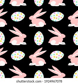 Easter vector graphic, bunny and eggs, seamless pattern.