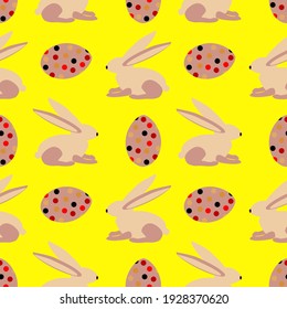 Easter vector graphic, bunny and eggs, seamless pattern.