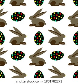 Easter vector graphic, bunny and eggs, seamless pattern.