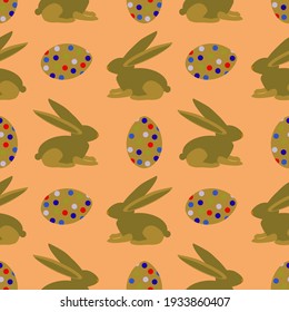 Easter vector graphic, bunny and eggs, seamless pattern.
