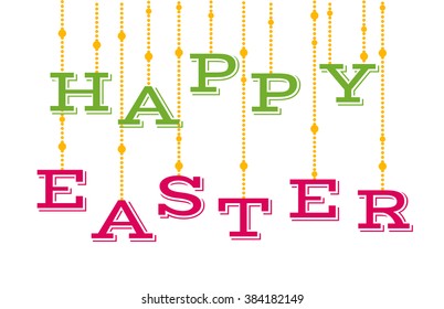 Easter vector greeting card with hanging letters. Decorative festive garland