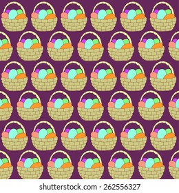 Easter vector holiday colorful background. Easter basket with colorful eggs, vector. Easter decoration, easter card pattern. Easter seamless vintage pattern, illustration bright sketch pattern.