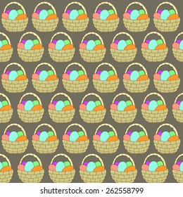 Easter vector holiday colorful background. Easter basket with colorful eggs, vector. Easter decoration, easter card pattern. Easter seamless vintage pattern, illustration bright sketch pattern.