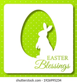 Easter vector illustration. Colorful papercut postcard with text. Season Holiday greeteng with cute bunny and egg. Creative invitation, decoration, poster, flyer template. Nature spring background.