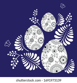 Easter vector illustration with eggs on a dark blue background