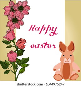 Easter vector illustration with eggs, rose  flowers and bunnies. Excellent for the design of postcards, posters, stickers and so on.