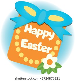 Easter vector illustration featuring colorful gift box with happy easter text, easter greeting design created for holiday cards, easter visuals perfect for banners, posters, social media, stock projects