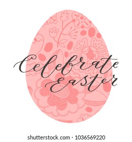 Easter vector illustration with hand drawn lettering art. Bright and colorful design. Ready-to-use design template. Badge,icon,logo,banner,tag. Vector illustration.