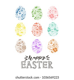 Easter vector illustration with hand drawn lettering art. Bright and colorful design. Ready-to-use design template. Badge,icon,logo,banner,tag. Vector illustration.