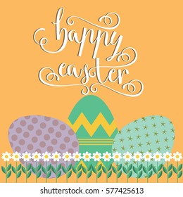 Easter vector illustration of happy Easter greeting card with the image painted Easter eggs, Easter