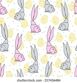 Easter vector illustration with rabbits and  eggs.